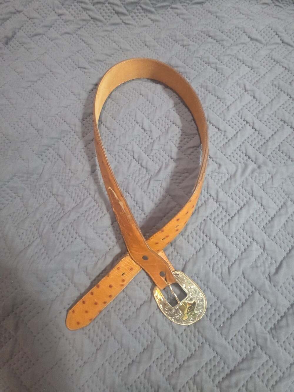 Tony Lama 1377L Belt Size 34 Tan Ostrich Print Western